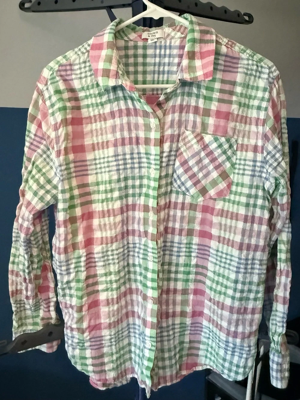 Crown & Ivy Pastel Plaid Cotton Button Up Shirt Medium